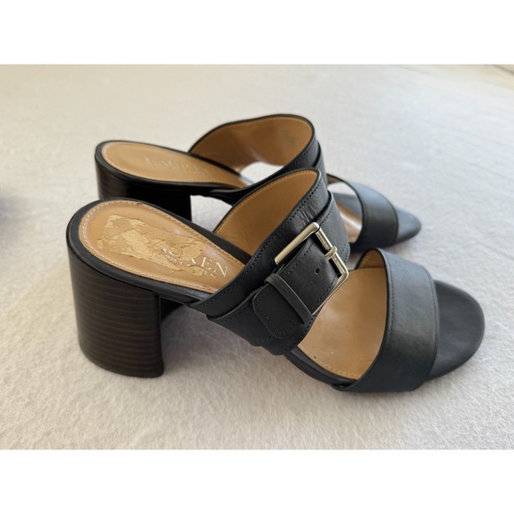 Lauren Ralph Lauren Womens FARIE II Heel Sandal Navy Stack Block Heel 7.5B Slide - Picture 1 of 16